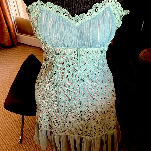 Betsey Johnson 4 lace bohemian cocktail sea foam aqua - Picture 3 of 7